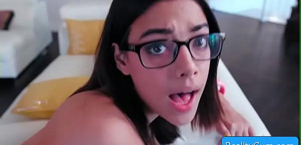  Nerdy sexy brunette girl Harmony Wonder getting her juicy pussy pounded hard doggy style by huge cock